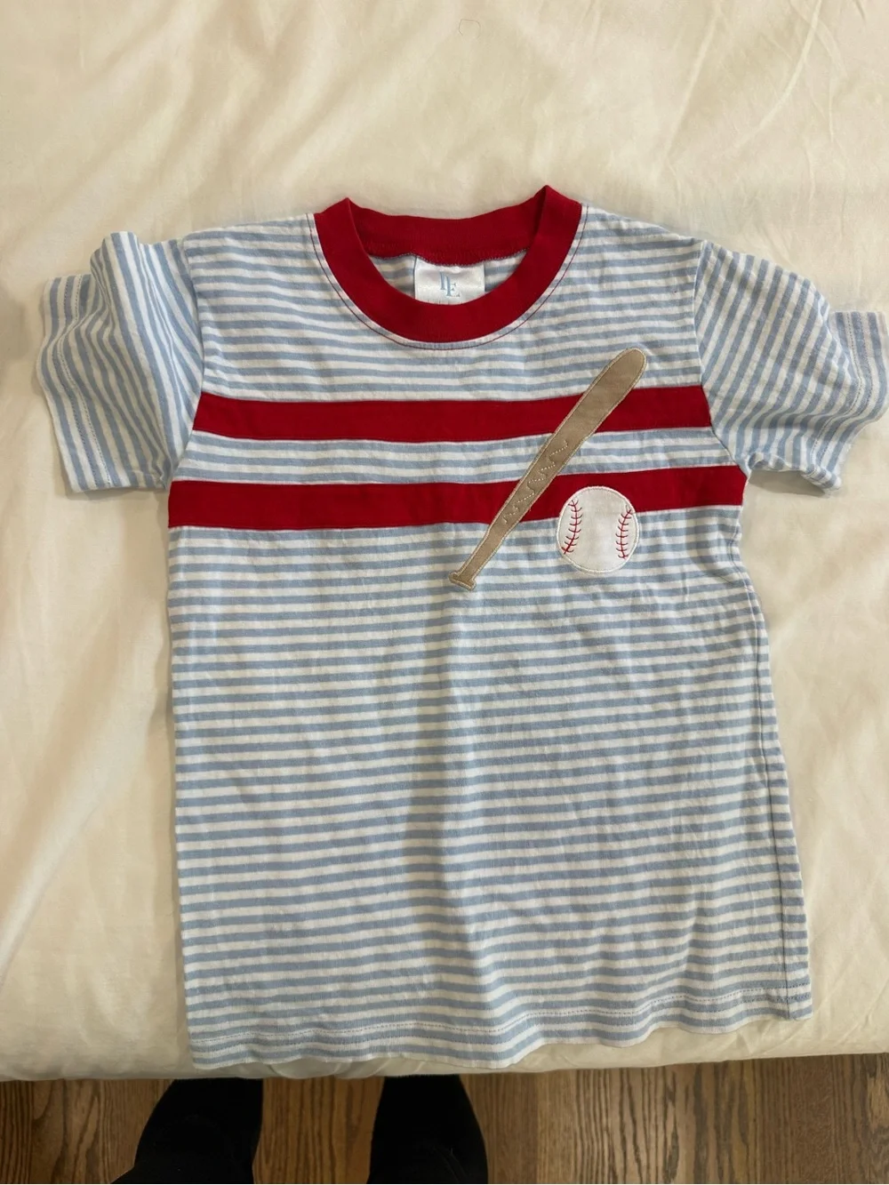 Little English Light Blue & Red Baseball Applique Tee